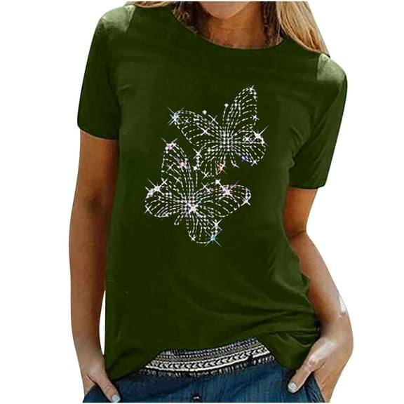 Lenago Women's Shirt Tees Funny Cute Short Sleeve Fall T Shirt Butterfly Print Shirt Gift Tops Blouse Gift For Women