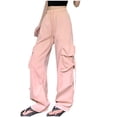 thumbnail image 2 of GigrtiJin Womens Sport Cargo Pants Solid Color Drawstring Elastic Waist Wide Leg Parachute Trousers Bagggy Streetwear Pants, 2 of 3