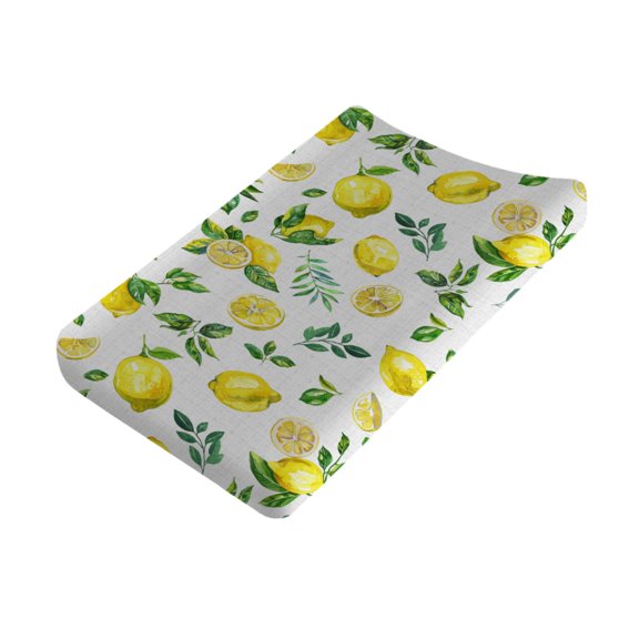Watercolor Lemon Leaves Changing Pad Covers Summer Lemons Fresh Fruits Diaper Changing Table Sheets for Boy Girl Summer Soft Stretchy Baby Change Table Mats 32''x16''