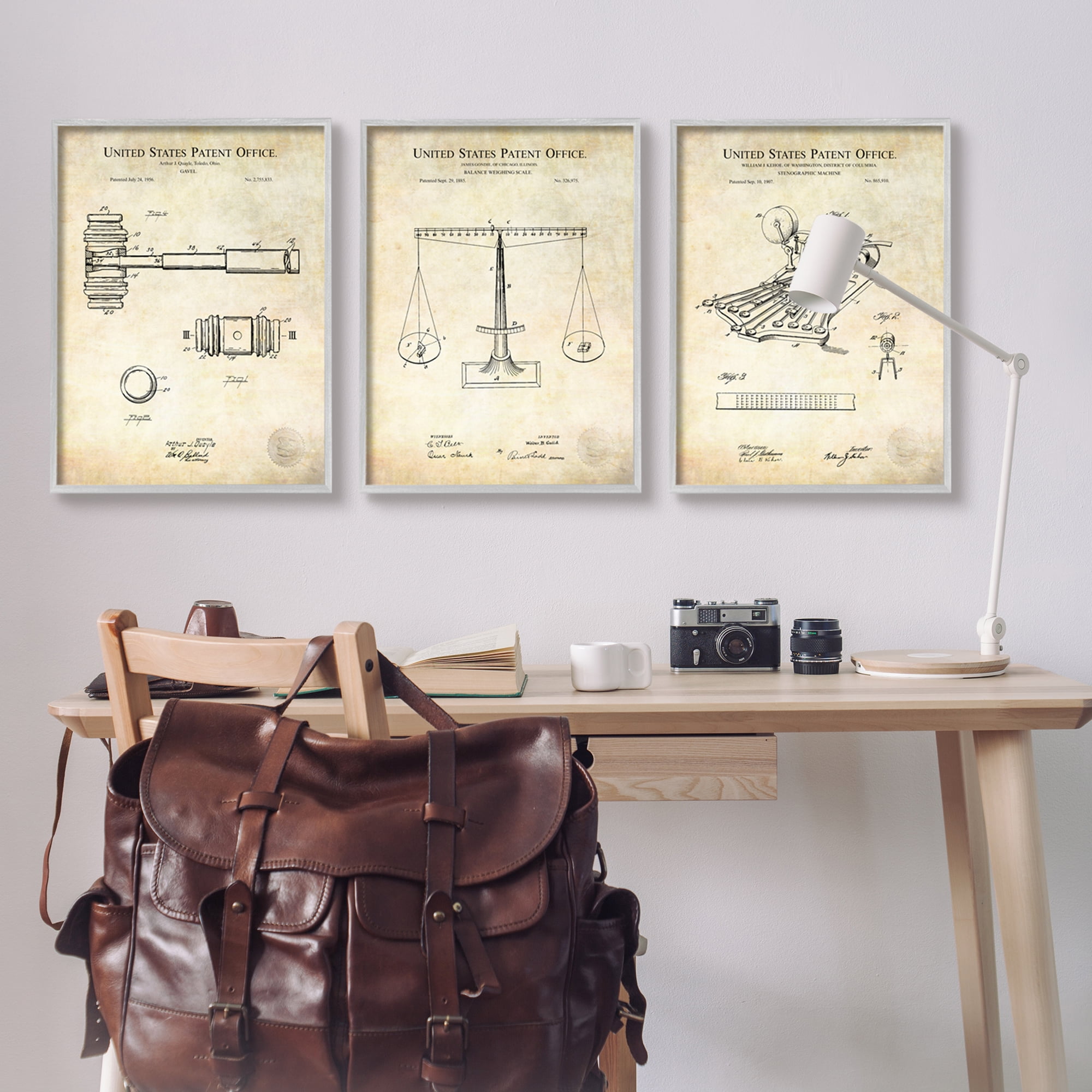 Stupell Industries Vintage Courtroom Patents Judge Scale Gavel and Stenograph Framed Wall Art, 24 x 30, Design by Karl Hronek