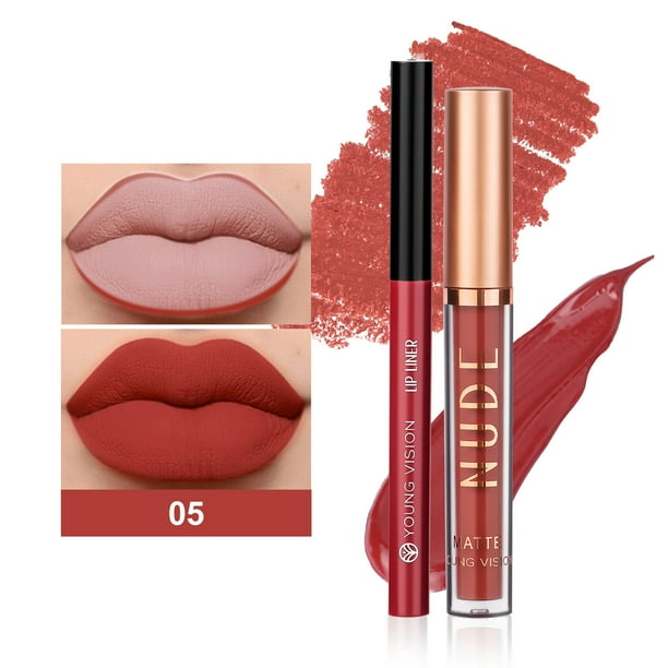 Lápiz labial líquido mate + delineador de labios, kit de maquillaje de labios, pigmento aterciopelado, tinte labial nude, brillo de labios de larga duración, set de regalo de maquillaje, delineador de