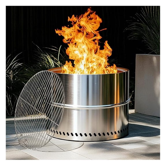 19.8 Inch Smokeless Firepit with Grill, Portable Wood Burning for Camping & Backyard, Stainless Steel Outdoor Fireplace with Travel Bag, Easy Setup & Compact Storage - Foldable Design
