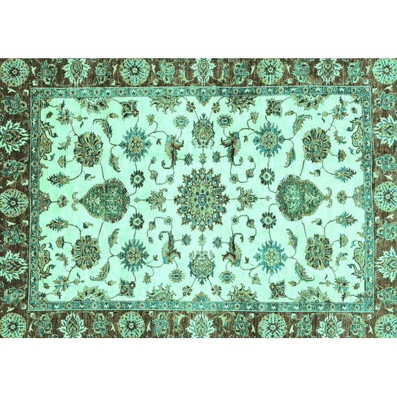 Ahgly Company Machine Washable Indoor Rectangle Abstract Turquoise Blue Modern Area Rugs, 7' x 10'