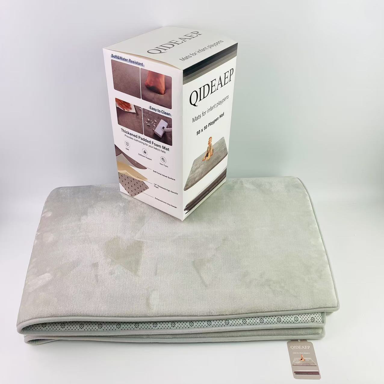 QIDEAEP Mats for infant playpens,50 x 50 Playpen Mat,Tummy Time Foam Mat,Ultra Soft Support & Plush Feel,Grey