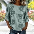 thumbnail image 4 of Summer Tops for Women 100% Cotton Fashion Casual Embroidery Round Neck 3/4 Sleeve Spring Blouse Tops, 4 of 7