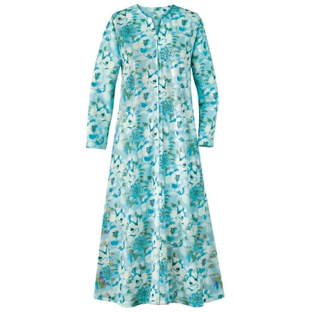 

Collections Etc Long-Sleeve Watercolor Floral Half-Zip Placket Robe