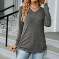 thumbnail image 3 of Scyoekwg Western Tops for Women V-Neck Side Tie Tunic Shirts Lightweight Loose Tshirt Tops for Women Trendy Long Sleeve Dressy Casual Blouse Solid Color Blouses (Dark Gray,L), 3 of 7