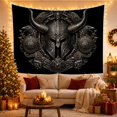 thumbnail image 3 of Horned Helmet with Bird Heads Inside a Shield, Dramatic Gothic Design for Helmet Art Lovers, Warrior Emblem Decor, Halloween Gift, Tapestry Wall Hanging for Bedroom and Den, 3 of 7
