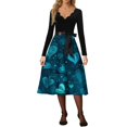 thumbnail image 4 of Valentines Day Dresses Women Long Sleeve V-Neck A-line Dress with Heart Print Turquoise L, 4 of 5