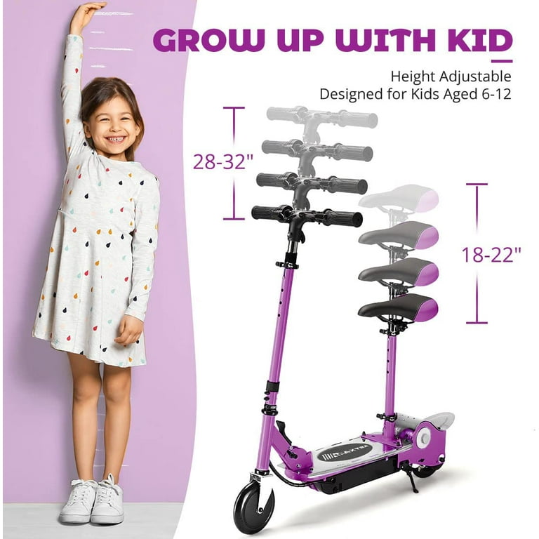 MAXTRA E120 Electric Scooter with Seat for Kids Ages 6 12 60 Mins Long Battery Life Removable Seat 2 Riding Style
