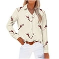 thumbnail image 3 of Long Sleeve Christmas Shirts for Women Button Down Plus Size Xmas Festive Tops Xmas Prints Loose Collared Blouses (M, Beige), 3 of 5