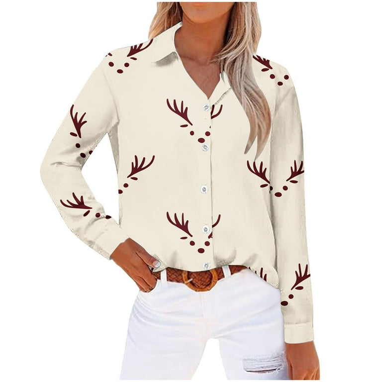 Christmas Shirt Women Christmas Button Down Shirts Funny Xmas Graphic Tee  Casual Holiday Long Sleeve Blouse Tops