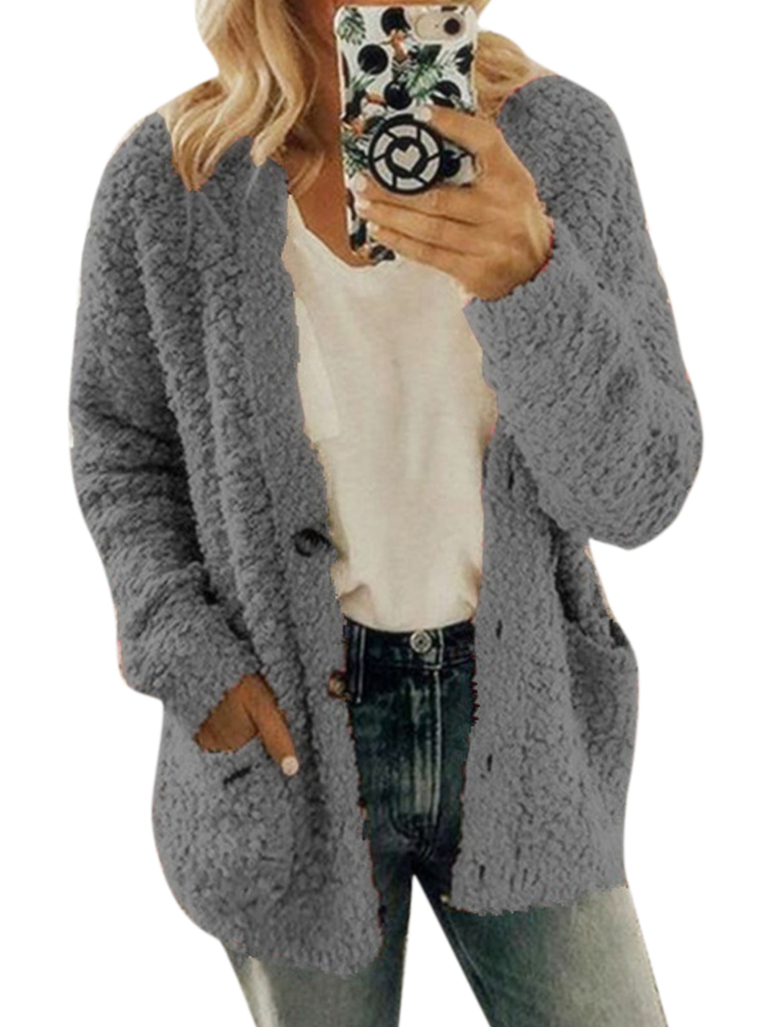 Womens Warm Teddy Bear Fluffy Coat Fleece Jacket Ladies Outwear Tops Plus Size