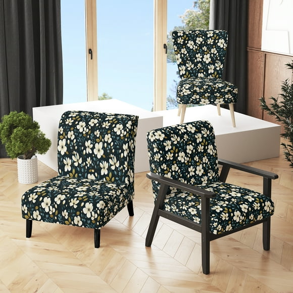 Designart "Ivory Grace In Minimalist Florals" White Floral Upholstered Accent Chair - Cottage Arm Chair For Living Room