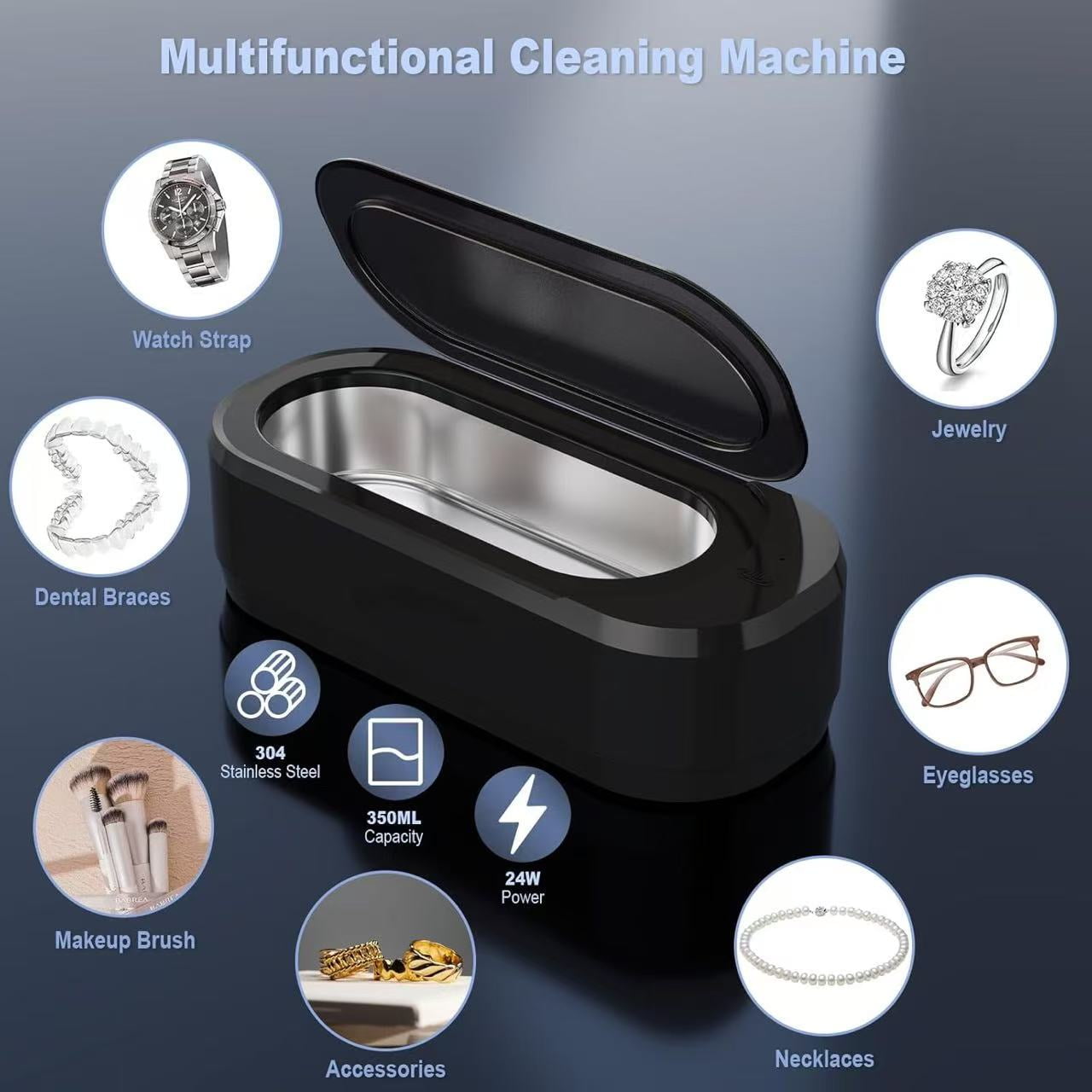 Ultrasonic Jewelry Cleaner, Jewelry Cleaner Machine 12oz 46KHz, Professional Sonic Cleaner with One-Touch Operation, Sonic Cleaner for Rings, Glasses, Jewelry, Dentures (Black)