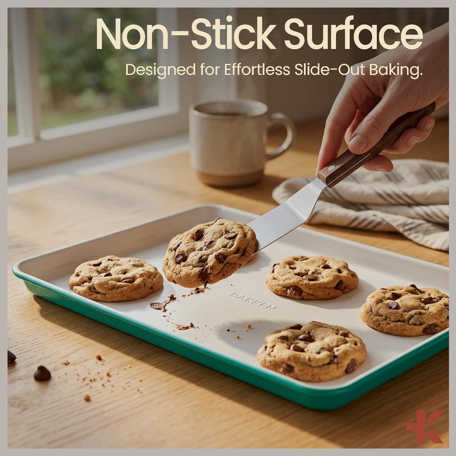 BAKKEN 8-Piece Stackable Bakeware Set, Ceramic Nonstick Oven-Safe Baking Sheets and Pans with Cooling Rack, Ergonomic Handles