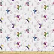 Botanical Fabric by the Yard, Summer Time Design of Colorful Hummingbirds and Flowers Outdoor Nature Elements, Decorative Upholstery Fabric for Chairs & Home Accents, Multicolor by Ambesonne