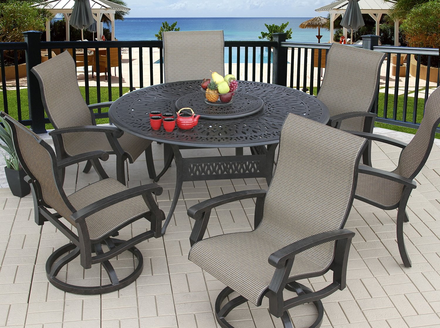 Barbados Sling Outdoor 7pc Dining Set with 60" Round Table