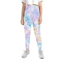 thumbnail image 2 of COEQINE Tie-Dye Violet Blue Yellow Girls Leggings Kids Stretchy Athletic Dance Workout Running Yoga Pants for Girls, for 6-7 Years Kids, 2 of 7
