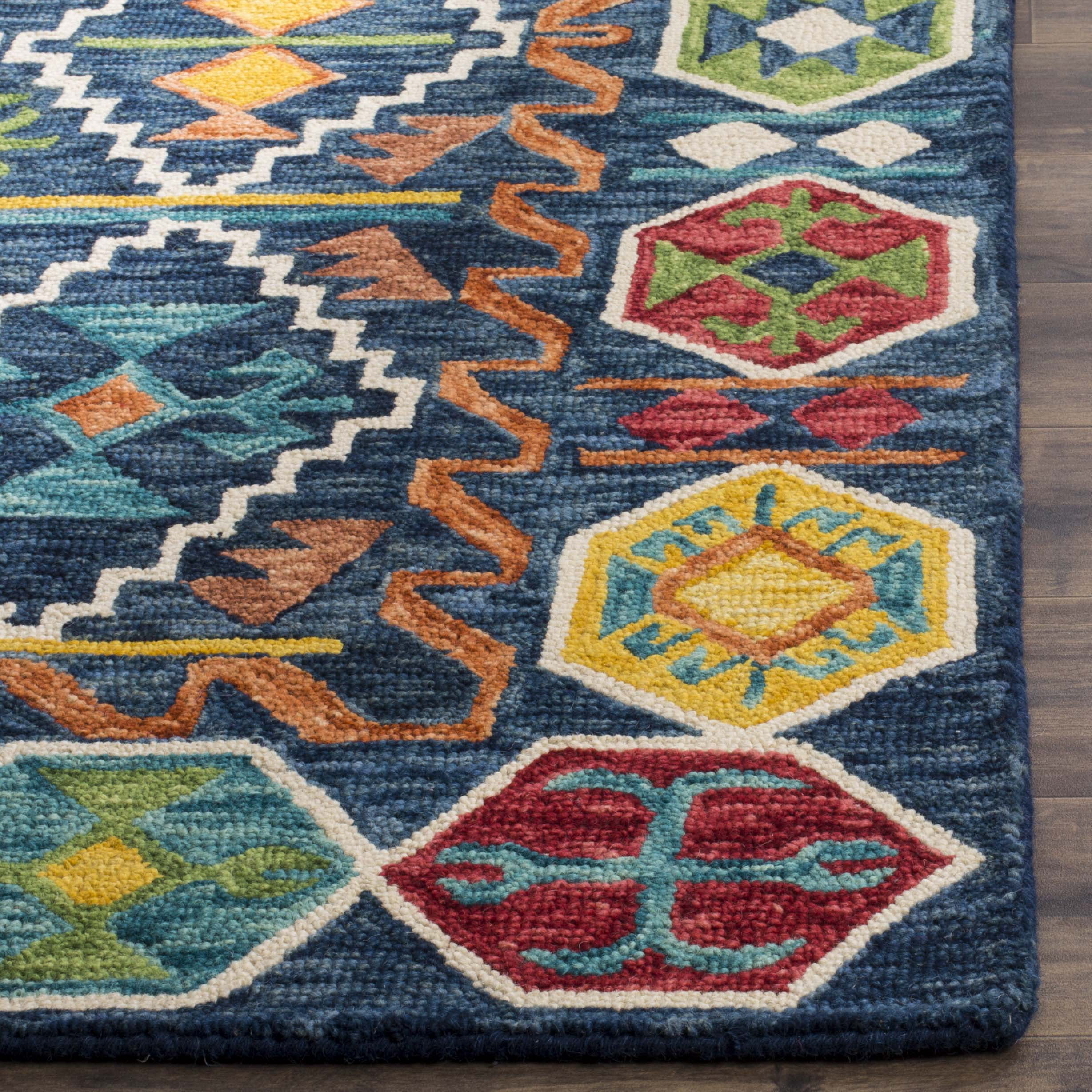 SAFAVIEH Aspen Joyce Southwestern Wool Area Rug, Navy/Gold, 4' x 6'