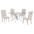 thumbnail image 1 of 47" x 47" Clear Glass 5pc Dining Set with Silver Stainless Steel, 1 of 5