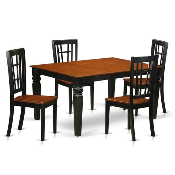 Dining Set with 1 Weston Table & 4 Wood Seat Chairs, Rich Black - 5 Piece