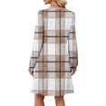 thumbnail image 5 of CharmCyan Women's Long Sleeve Pleated Round Neck Plaid Stripe Print Casual Dress With Pockets Brown XL, 5 of 5