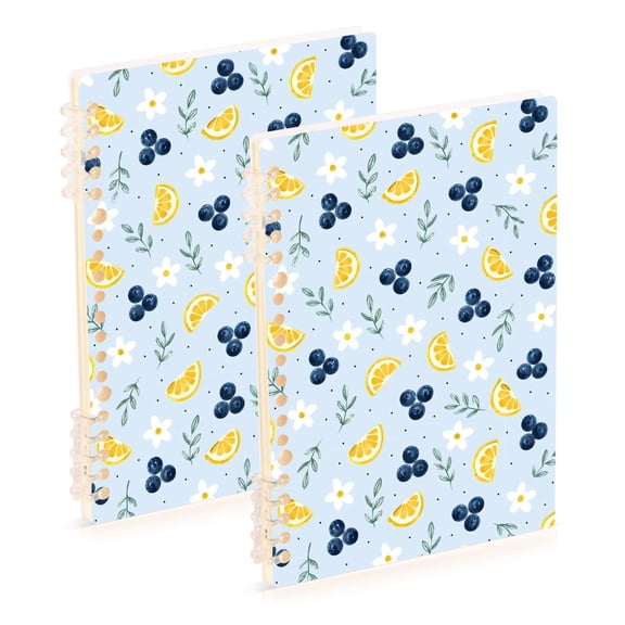 FORMRS 1-Subject Spiral Notebook 8" x 5" College Ruled 60 Refillable Sheet A5 Hard Cover, Blue Blueberries Pattern