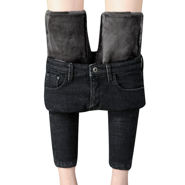 Inevnen Womens Winter Fleece Lined Jeans Stretchy Jeggings High