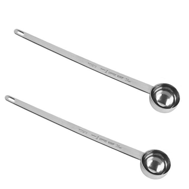 Paquete de 2 cucharas de café, cucharada medidora, cuchara de café de mango largo de acero inoxidable plateada, 20ml