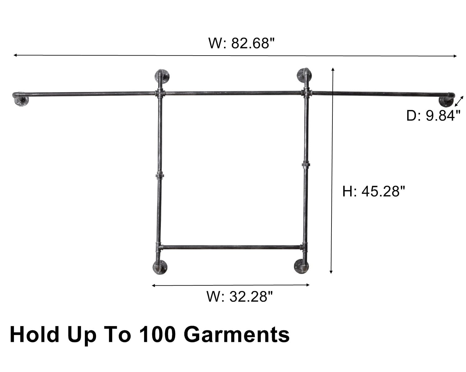 33inch Heavy Duty Wall Mounted Clothes Rack Iron Pipe Coat Hanger Clothing  Rack