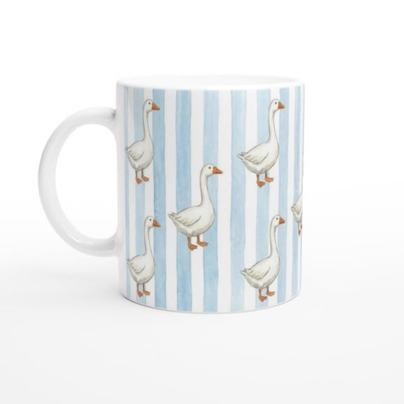 Light Blue Sted Ceramic Mug with Lovely Geese Design.