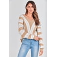 thumbnail image 4 of Suéter PRETTYGARDEN 2025 de rayas con cuello en V beige Talle L, 4 of 7