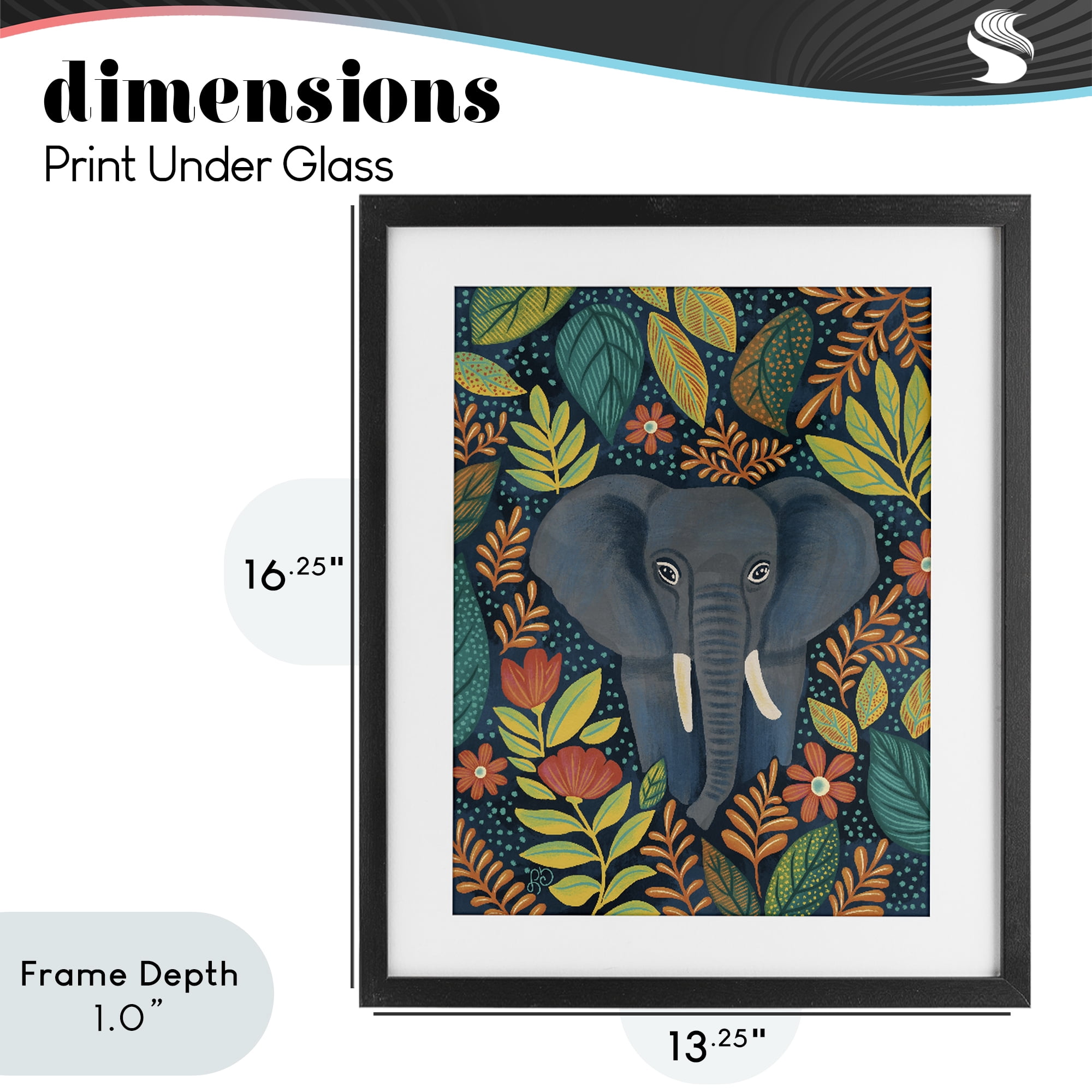 Stupell Industries Exotic Leaf Pattern Elephant Black Framed Print Under Glass, design by Lisa R Dumm