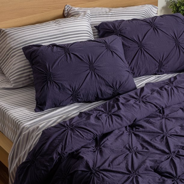 Dawn 7 Piece Complete Bedding Set In Washed Navy King Size Blues And White Pleated Com Dawn 7 Piece Complete Bedding Set In, Navy King Size Bedding