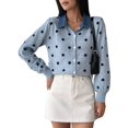 thumbnail image 2 of Women's Denim Collar Polka Dot Cropped Button Knit Sweater Jacket Cardigan Light Blue XXL, 2 of 8