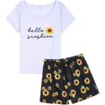 thumbnail image 1 of Pyjama d'Été pour Femmes 2 Pcs Mignon Chat Ensemble de Nuit, Fleur, 1 of 5