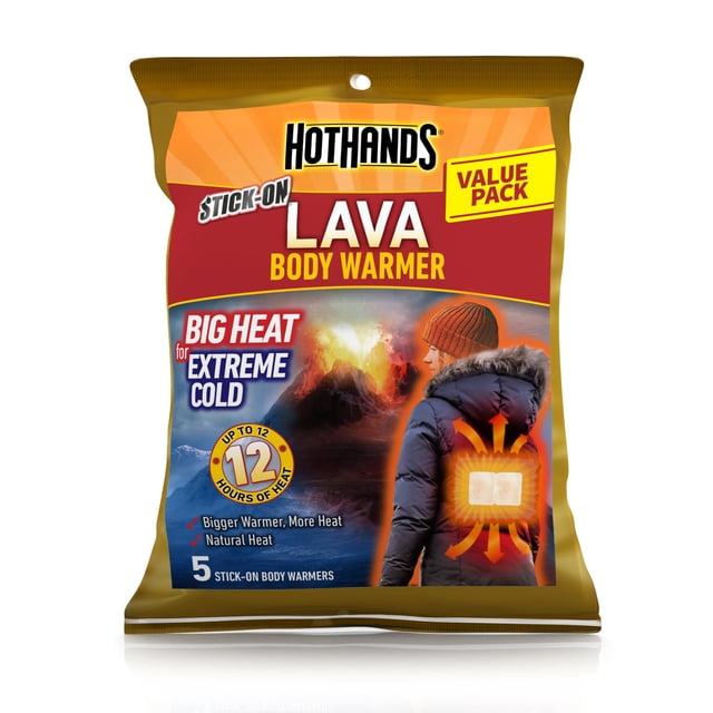 Calentadores Corporales HotHands LAVA Hasta 12 Horas Paquete de 5 Calentadores