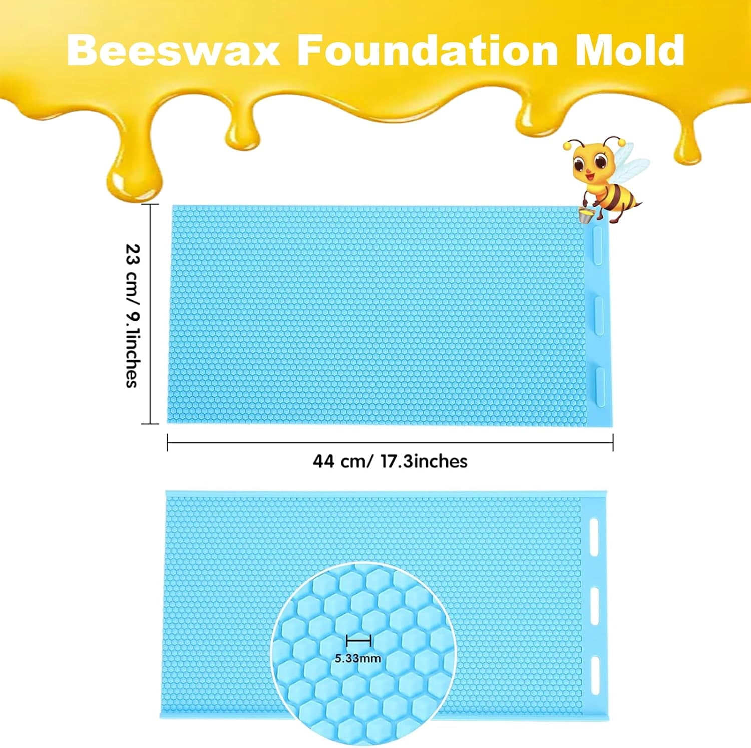 ABPETE Silicone Beeswax Foundation Press Mold, 5.4mm Honeycomb 2 Sheets Non-Stick Reusable for Beekeeping and Candle Making Supplies