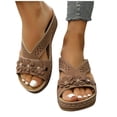 thumbnail image 4 of HBGVBA Womens Summer Slippers Solid Color Round Toe Open Toe On Thick Sole Wedge Heel Summer Comfortable Stylish Shoes 36, 4 of 4