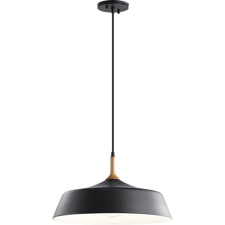 Kichler 43683 Danika Single Light 16 Wide Pendant with Wood Accent Black Indoor Lighting Pendants
