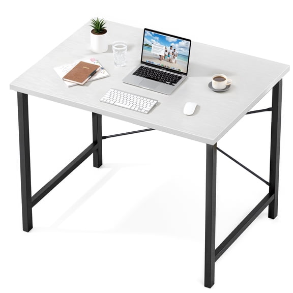 CONCETTA Computer Desk 31 Inch, Simple Farmhouse Table With Storage Bag & Headphone Hooks, White