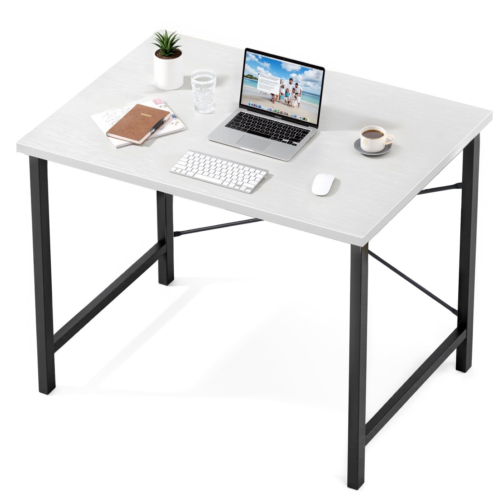 CONCETTA 31 Inch Computer Desk, Simple Writing Desk for Home Office, Small Gaming Desk for Bedroom, Compact Office Desk Table, White