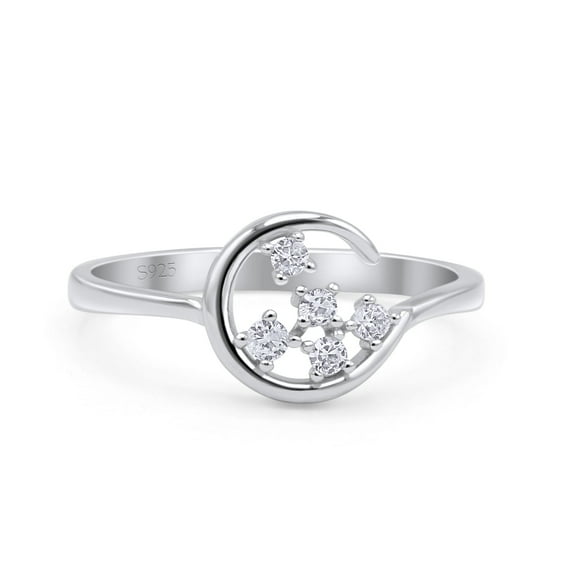 Fashionable Universe Cute Moon Cubic Zirconia Ring Band 925 Sterling Silver Size 4