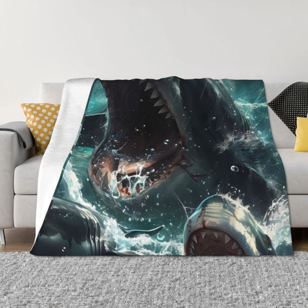 Balery Wave Ocean Animal Shark Manta de Franela con Dibujo, Lujo Ultra Suave y Cálido, Antipelusa y Resistente a las Arrugas para Cama, Sofá, Camping -50"x40"
