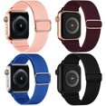 thumbnail image 1 of 4 Pack Adjustable Scrunchie Strap for Apple Watch Band 40mm 44mm 38mm 42mm 41mm 45mm,Elastic Nylon Solo Loop Wrist bands Bracelet iWatch Series 7 6 5 4 3 2 1 SE Wristband, 1 of 7