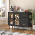 thumbnail image 5 of Wine Bar Cabinet with LED Light, Home Coffee Bar Cabinet with Glass Doors and 3 Drawers, Liquor Cabinet for Dining Room, Living Room, Kitchen (Black), 5 of 6