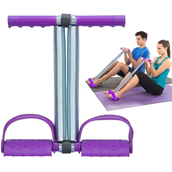 Elastic Sit Up Pull Rope Dual Spring Tension Foot Pedal Abdomen Leg Exercises Belly Expander for Fitness Yoga Workout(Purple)