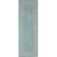 thumbnail image 1 of Unique Loom Outdoor Collection Transitional Indoor & Outdoor Casual Solid Tonal Border Area Rug, 2 x 6 ft, Aquamarine/Beige, 1 of 1