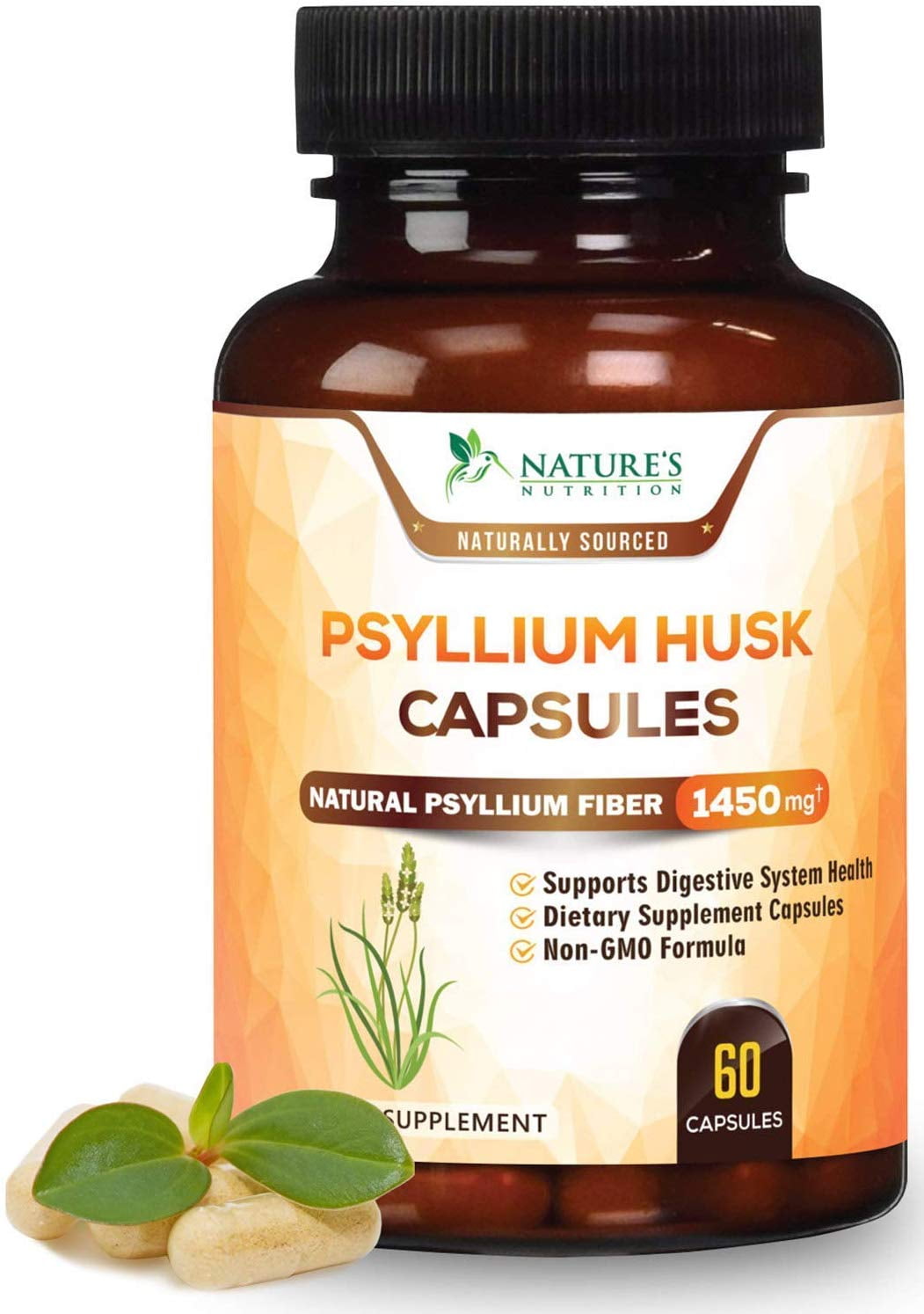 Nature's Nutrition Psyllium Husk Capsules, 1450 mg, 60 Capsules